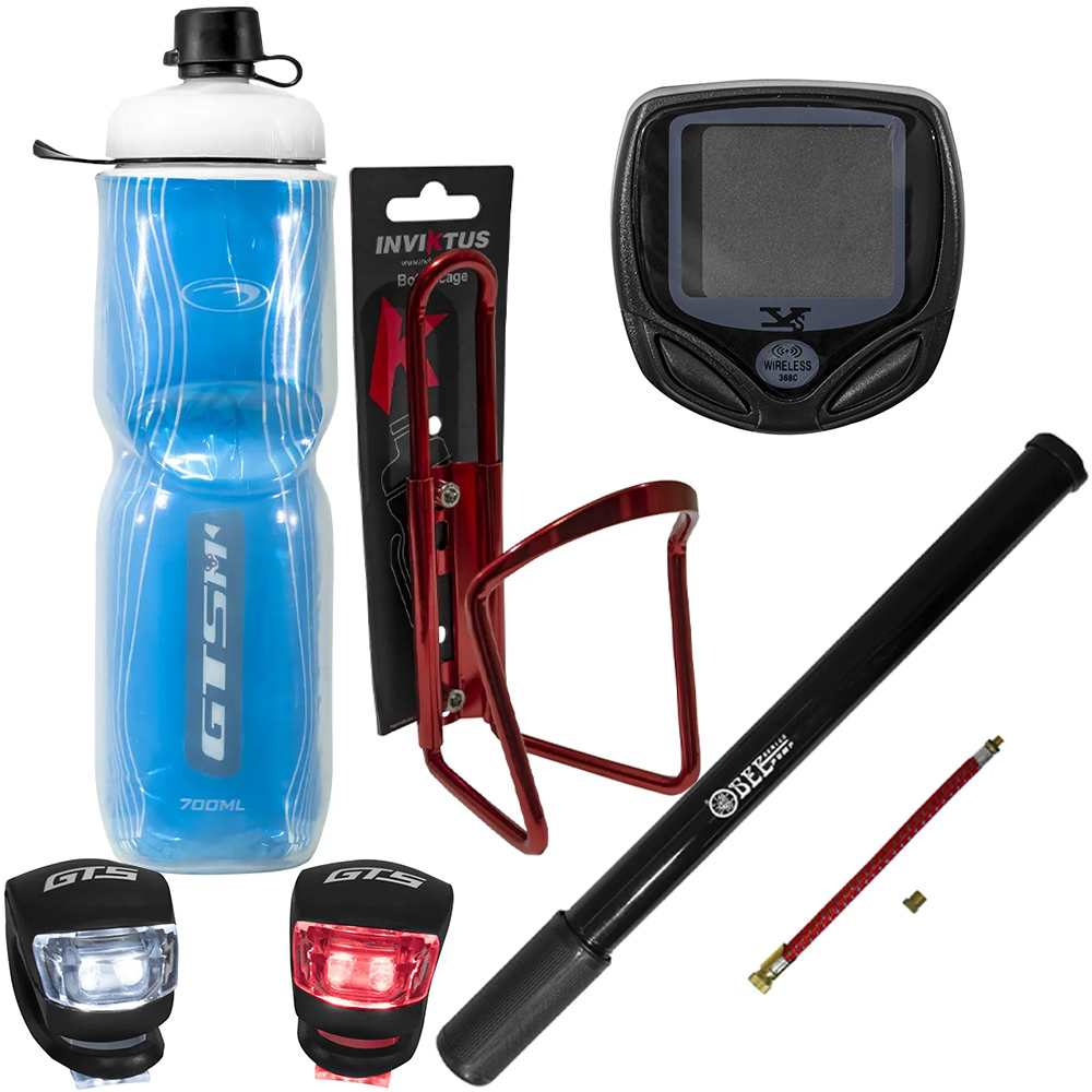 KIT BLACK 01 - VELOCÍMETRO + SQUEEZE + SUPORTE + SINALIZADORES + BOMBA