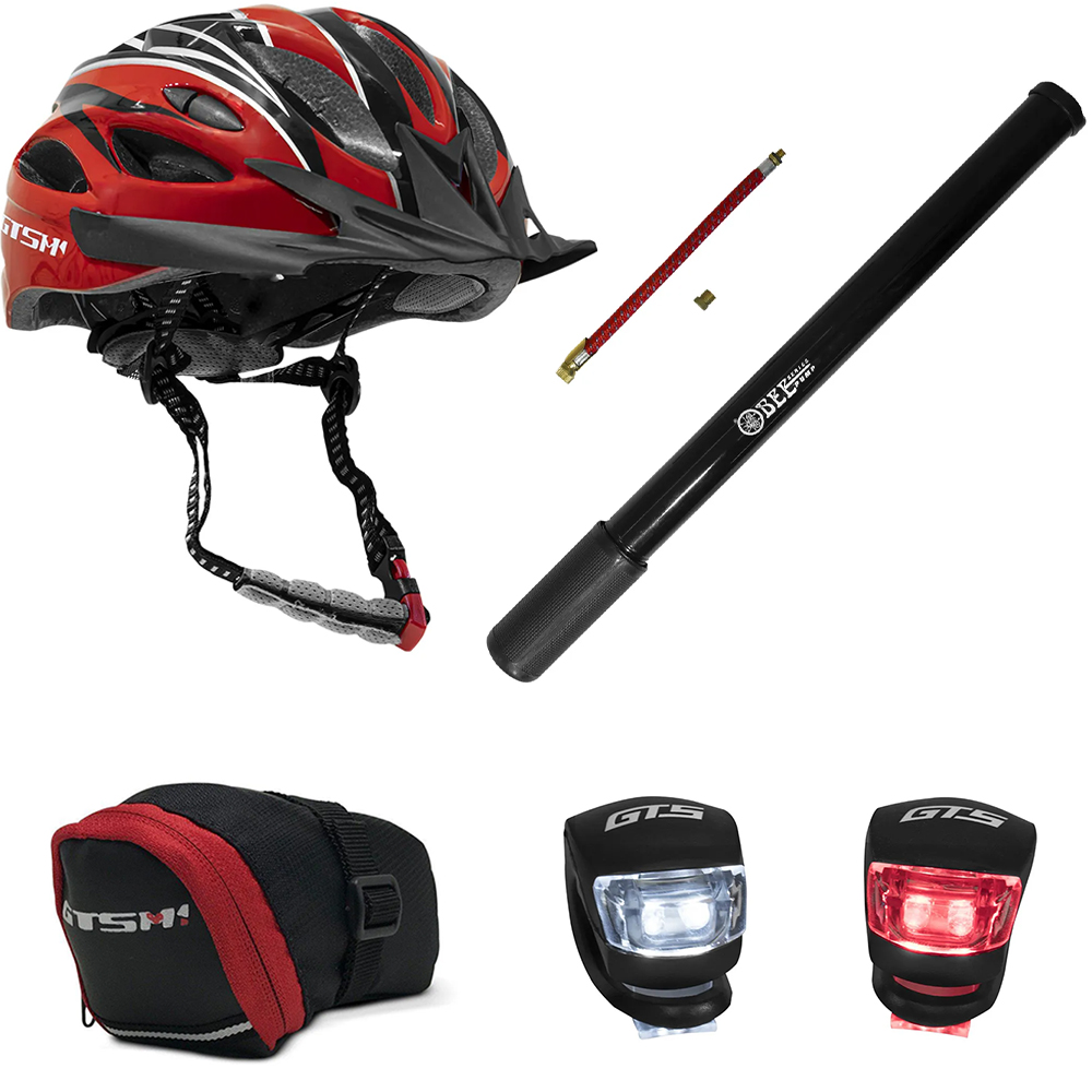 KIT BLACK 05 - CAPACETE + BOMBA + BOLSA + SINALIZADORES